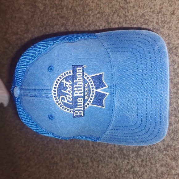 Pabst Blue Ribbon Beer Embroidered Blue Trucker Mesh Strapback Hat - Picture 2 of 9